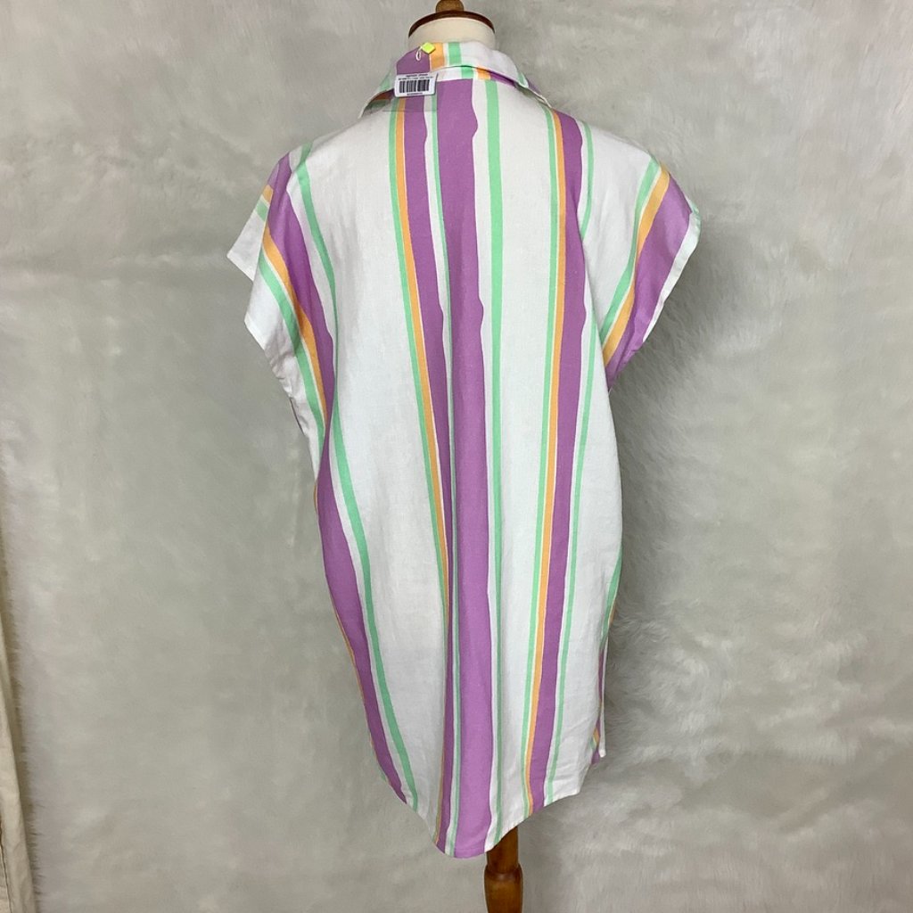 Laagam White, Yellow, Green, Purple Stripe Agosto Linen Blend Dress Nwt Flawed L — image 4 of 8